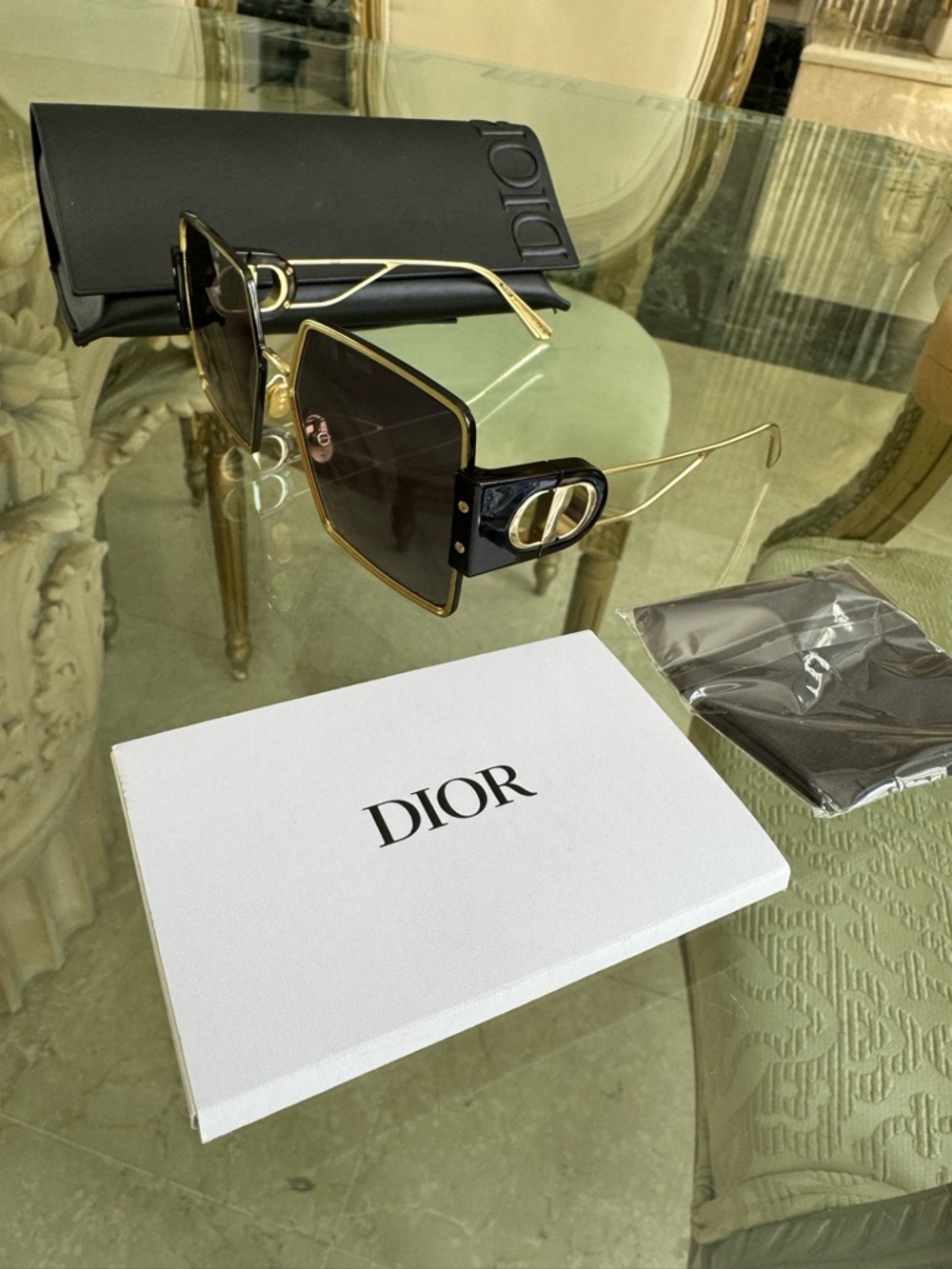 Dior Black and Gold Square-Frame Sunglasses
